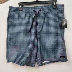 Volcom Shorts Men's Size L Blue Herringbone Elastic Waist Drawstring
